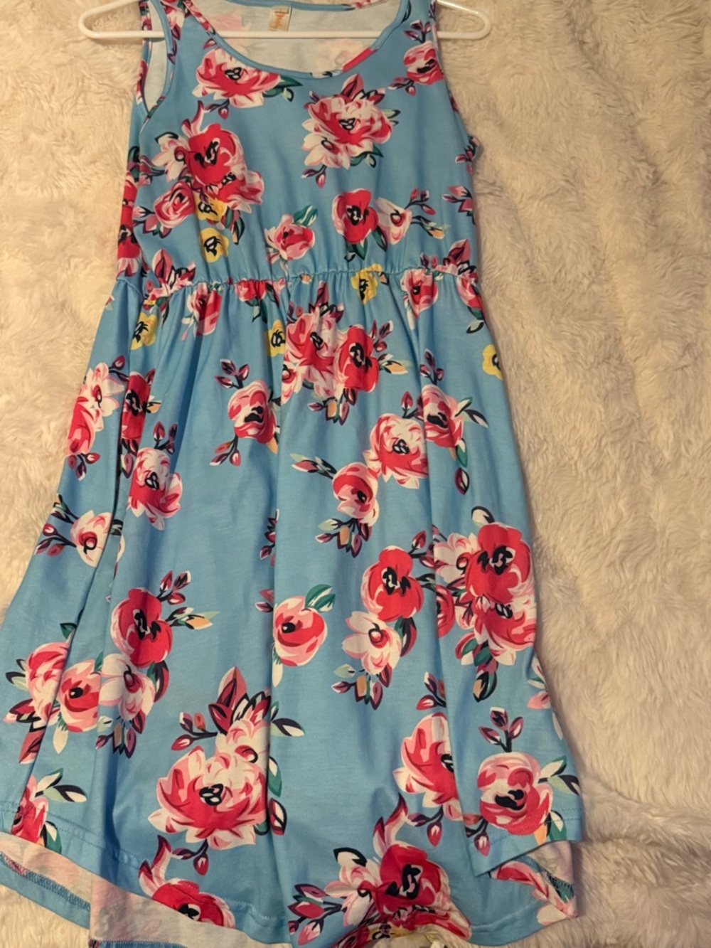 Shirley brand boutique Bright Blue & Pink Floral Tank Dress with pockets